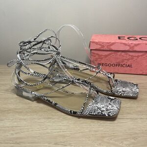 EGO OFFICIAL Milliondolla Strappy Lace Up Snake Skin‎ Sandals Sz US 7